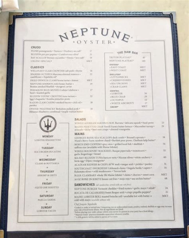 Menu at Neptune's Grille + Bar, Liberty City